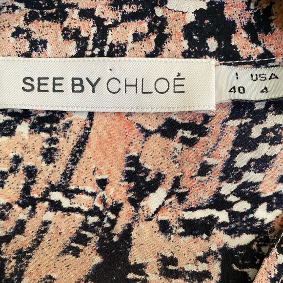 See by Chloe Silk Abstract Long Sleeve Button Down Blouse Sz 4 - Picture 8 of 10